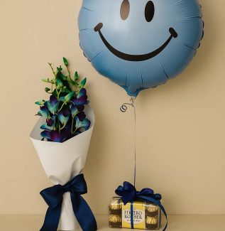 orchid bouquet and balloons amore surprise combo