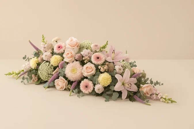 Estelle Pink Funeral Flowers Coffin Spray Flowers of Southport