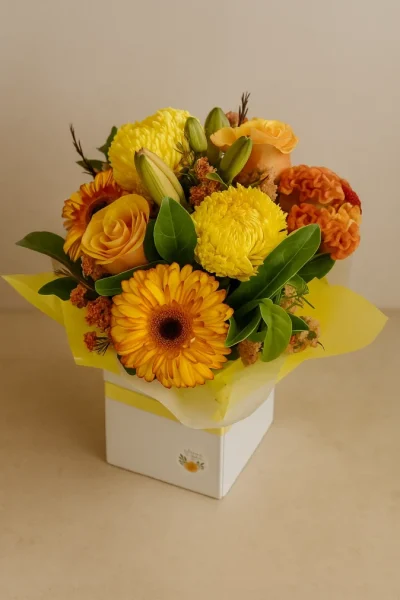 Bright flower arrangement Gold Coast with vibrant yellow flowers in a cheerful floral design