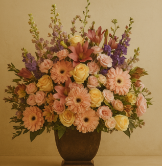 Luxury flower arrangement with pastel flowers in elegant container Gold Coast