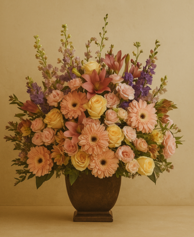 Luxury flower arrangement with pastel flowers in elegant container Gold Coast