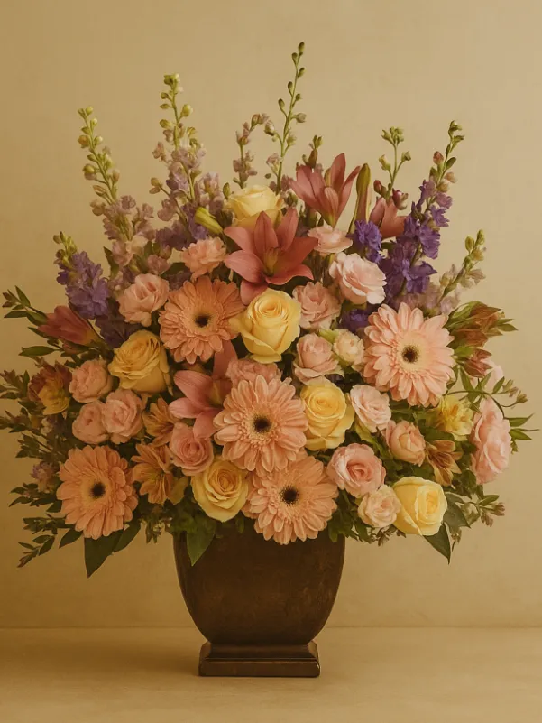 Luxury flower arrangement with pastel flowers in elegant container Gold Coast