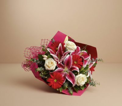 Bouquet with lilies gerberas and roses Gold Coast in elegant seasonal arrangement