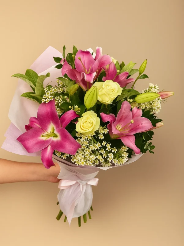 Lily and rose bouquet Gold Coast perfect for Mother’s Day gift with elegant fresh flowers