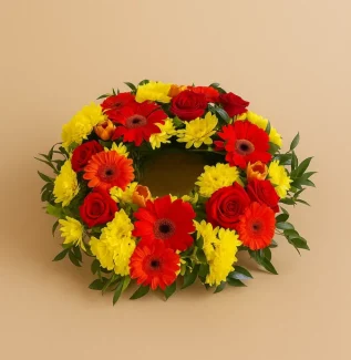 Bright sympathy wreath with colourful flowers funeral tribute Gold Coast