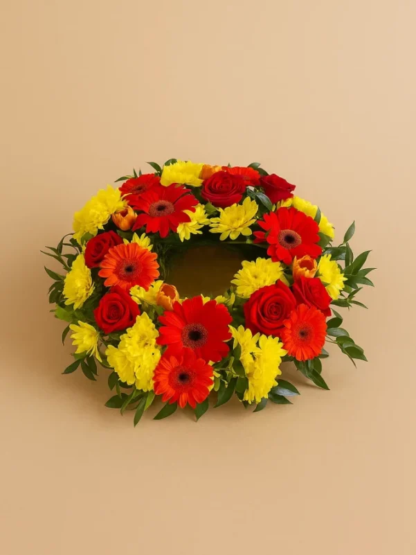 Bright sympathy wreath with colourful flowers funeral tribute Gold Coast