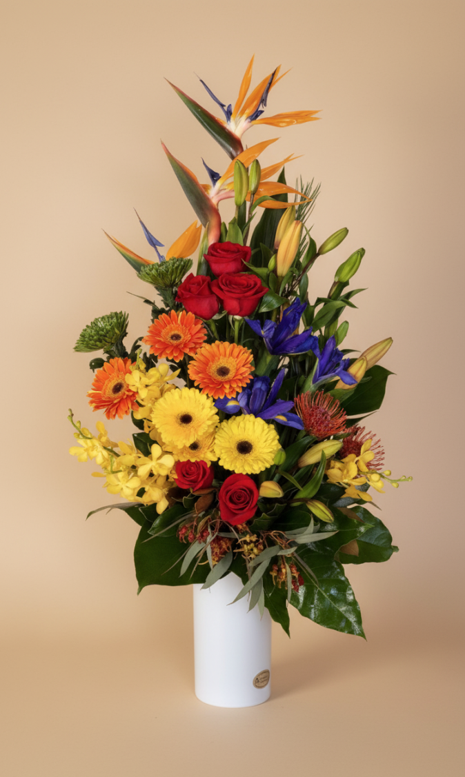 Dazzle tropical flower arrangement – tall bright flowers Gold Coast