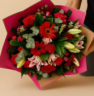 red rose and lily bouquet