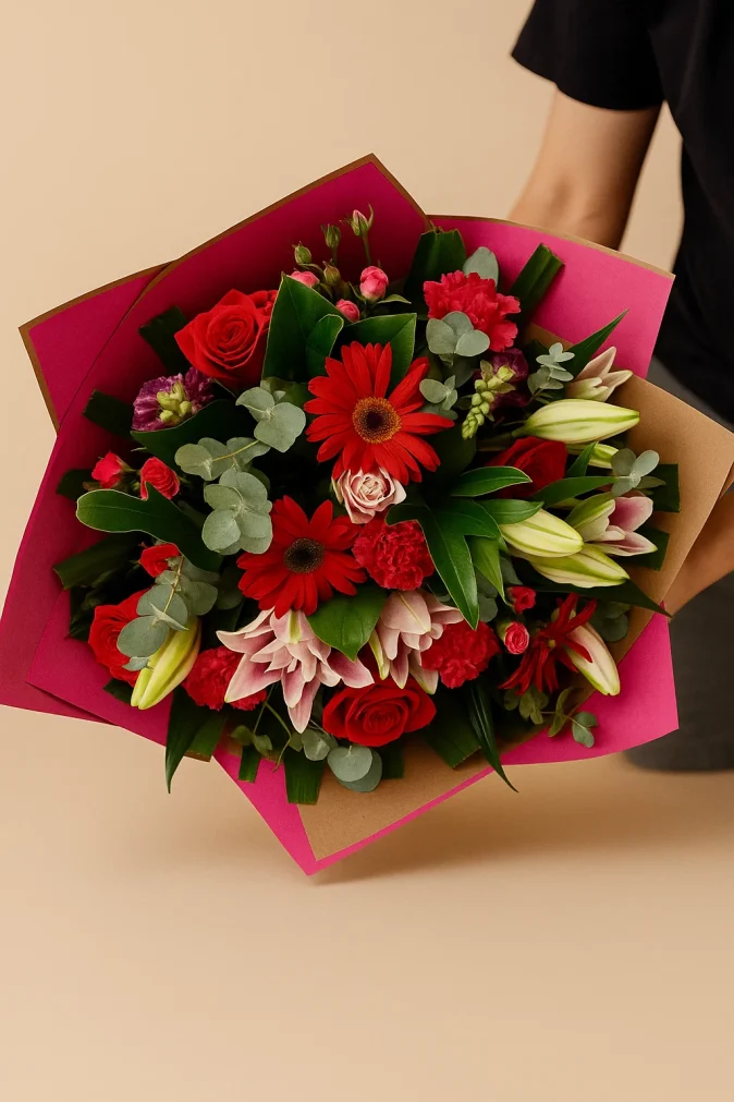 red rose and lily bouquet