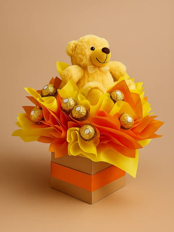 Delicia teddy bear and Ferrero Rocher chocolate gift box Gold Coast same day delivery