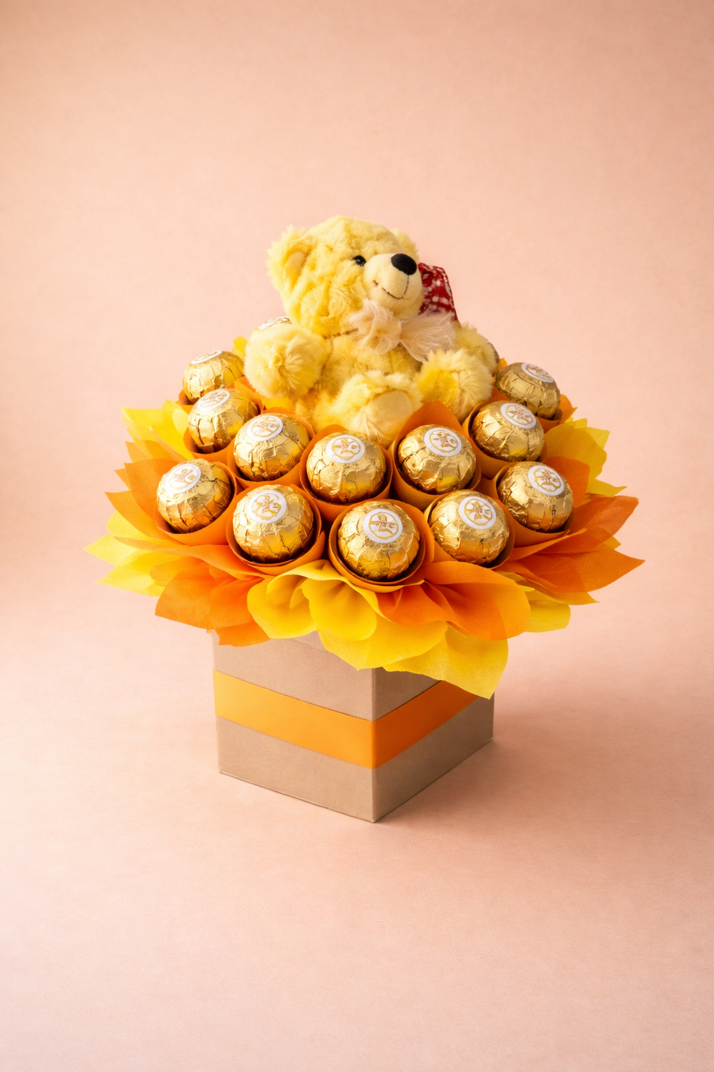Ferrero Rocher chocolate bouquet with teddy bear in gift box – Gold Coast delivery