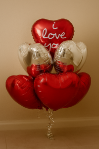 Premium balloon bouquet with red and gold heart balloons for delivery in Gold Coast