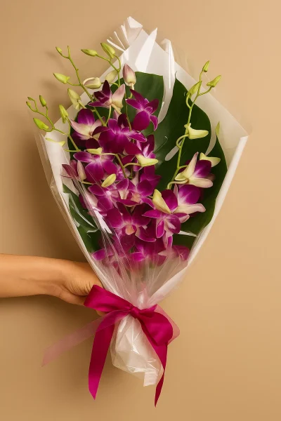 Fresh purple orchid bouquet Gold Coast florist same day delivery with premium orchids