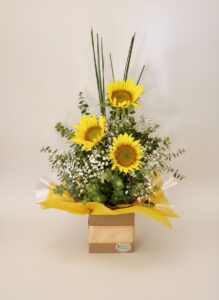 Sunflower flower arrangement with fresh yellow sunflowers and greenery – Gold Coast florist