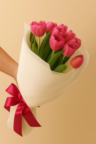 Elegant tulip bouquet with fresh vibrant tulips wrapped in premium paper, ideal for gifts and same-day delivery in Gold Coast
