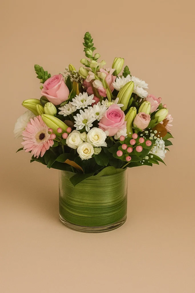 Andrea Bright or Pastel rose and lily arrangement