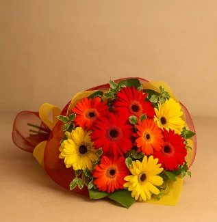 Bright gerbera bouquet Gold Coast florist same day delivery with fresh red and yellow flowers