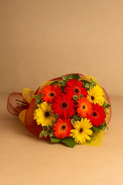 Bright gerbera bouquet Gold Coast florist same day delivery with fresh red and yellow flowers