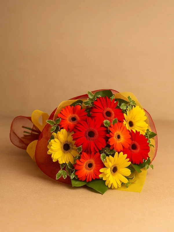 Bright gerbera bouquet Gold Coast florist same day delivery with fresh red and yellow flowers