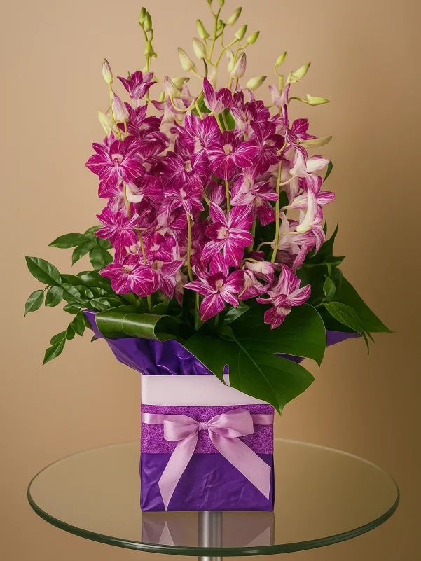 Heavenly Hues Singapore orchids arrangement purple orchid flowers Gold Coast same day delivery