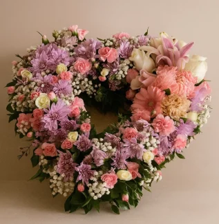 Heart shaped funeral wreath with fresh flowers Gold Coast