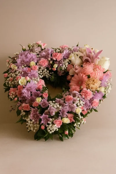 Heart shaped funeral wreath with fresh flowers Gold Coast