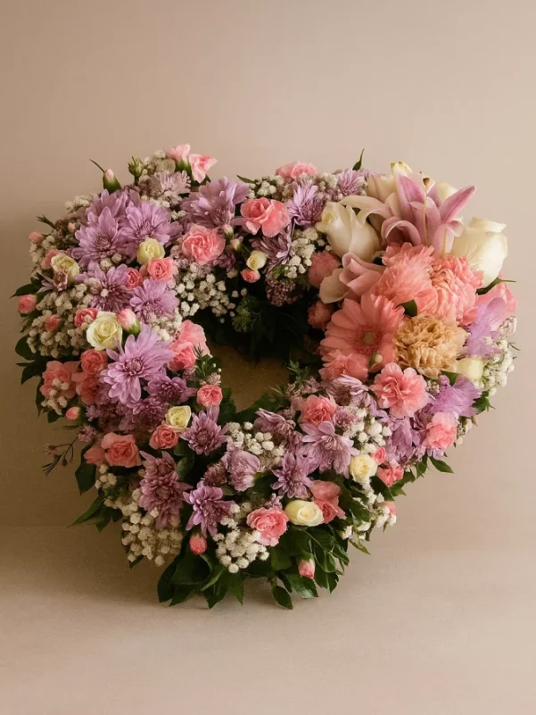 Heart shaped funeral wreath with fresh flowers Gold Coast