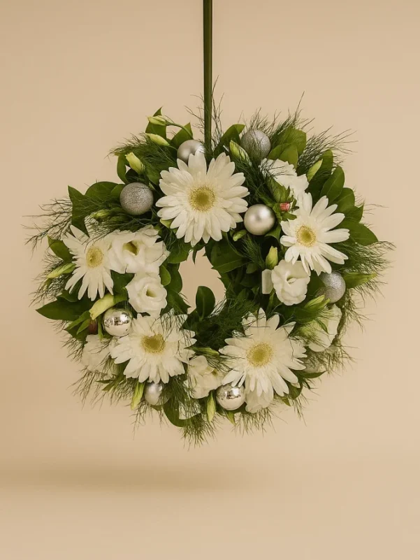 Jolly Christmas wreath with white flowers and greenery Gold Coast