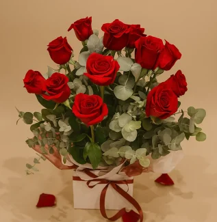 boxed red roses