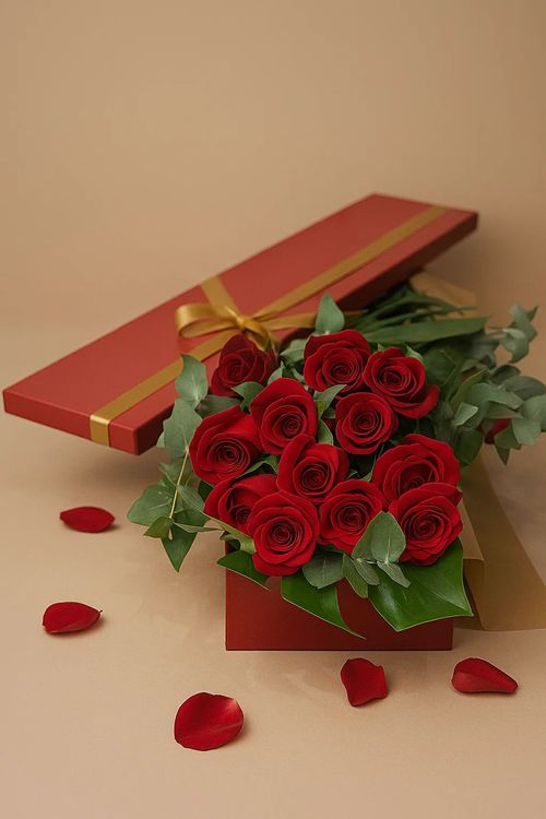 Long stem red roses in lane box Gold Coast 6 12 24 roses gift