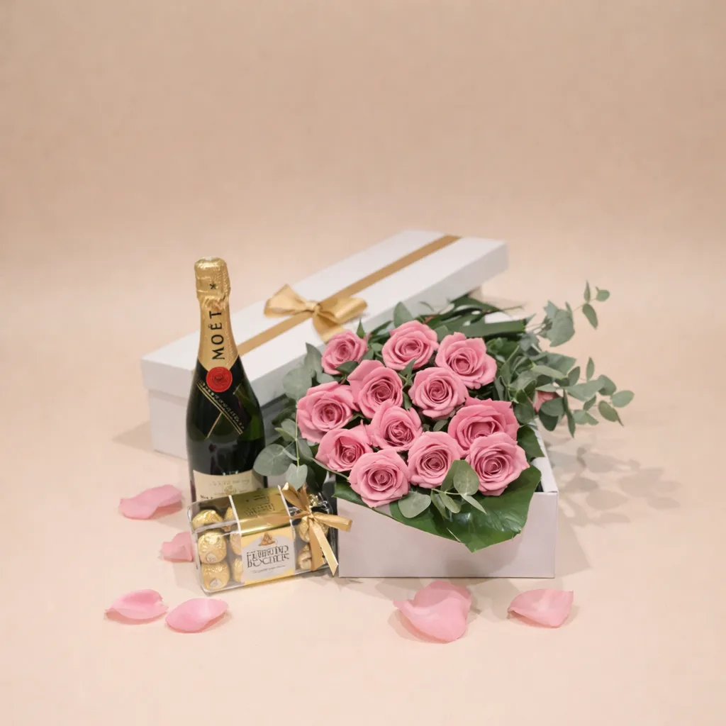 Love Combo - Pink Roses, Champagne & Chocolates