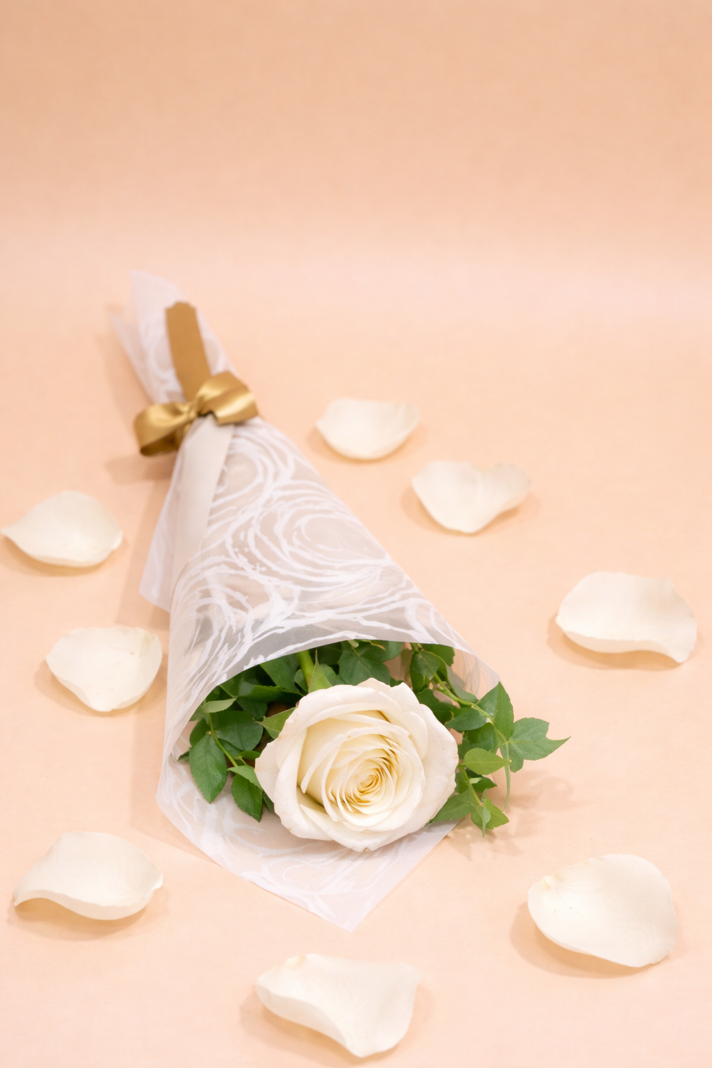 Single white rose bouquet wrapped in elegant paper, perfect elegant gift on the Gold Coast