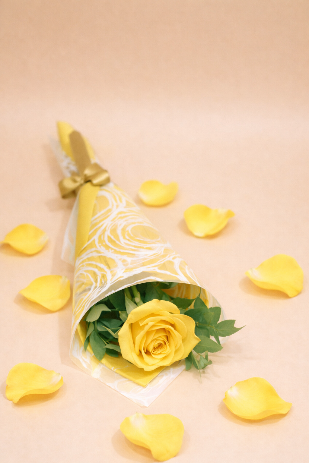 Single yellow rose bouquet wrapped in elegant paper, perfect friendship gift on the Gold Coast