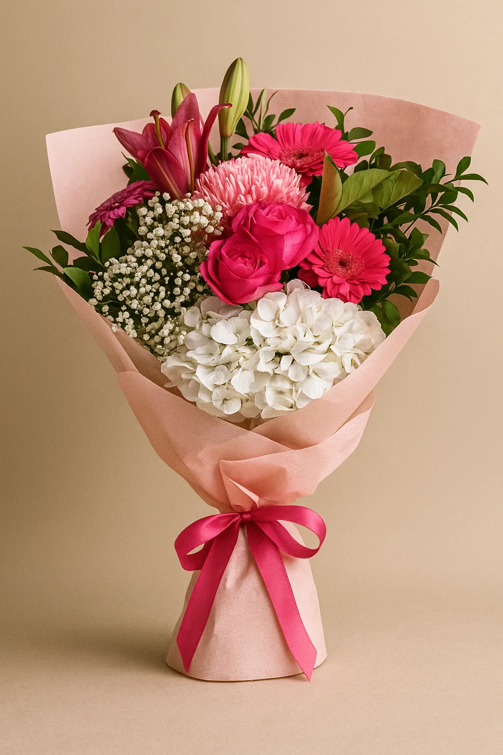 Fresh pink lily and rose bouquet Gold Coast florist same day delivery with premium seasonal flowers