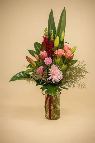 Native proteas and rose bouquet Gold Coast mixed flowers arrangement