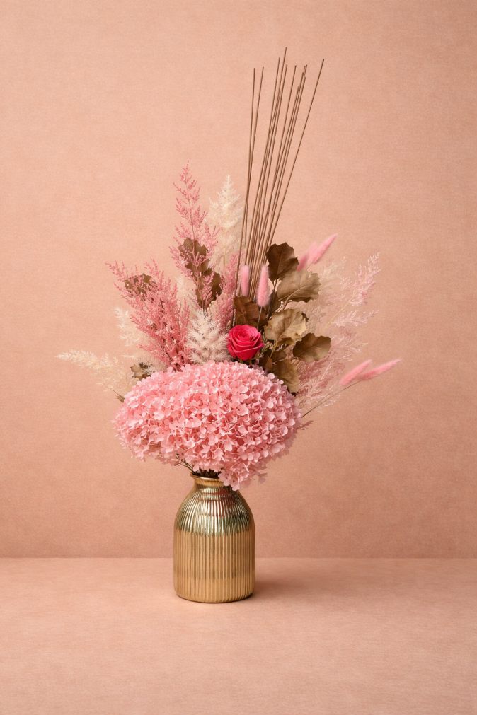 Soft pink dried flowers in vase Gold Coast long lasting floral gift
