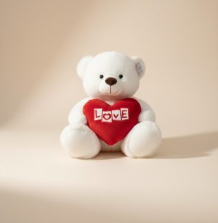 Romantic teddy bear gift with love heart add-on for flowers
