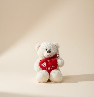 White love heart teddy bear gift Southport flower delivery add-on