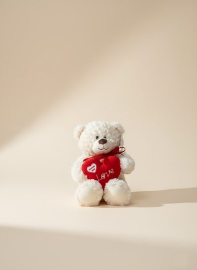 White love heart teddy bear gift Southport flower delivery add-on