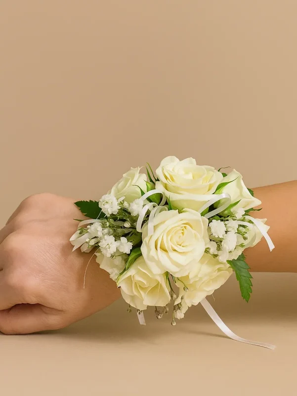 white wrist corsage