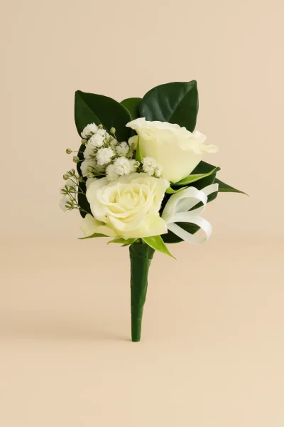 White buttonhole Gold Coast with fresh flowers for weddings and formal occasions