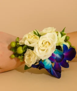 Wrist corsage Gold Coast with fresh seasonal flowers for weddings formals and special occasions