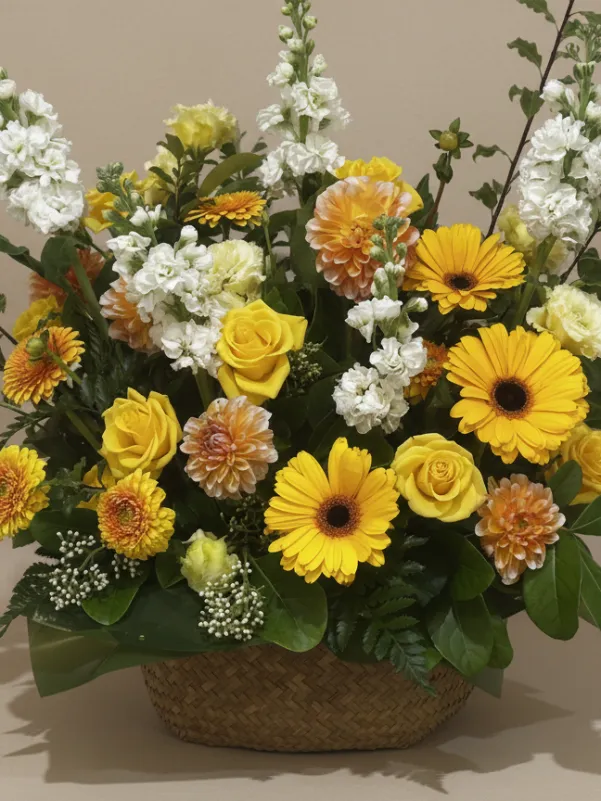 Lumiere luxury flower arrangement with yellow roses gerberas and seasonal flowers Gold Coast
