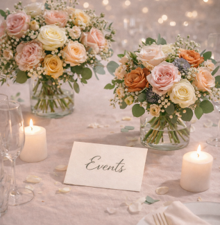 Elegant event flower arrangements with roses and candles for special occasions Gold Coast