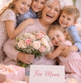 Flowers for mum with grandmother and family holding soft pastel bouquet Gold Coast