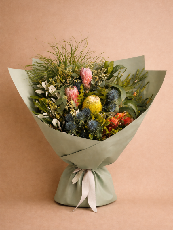 Native flower bouquet with protea and banksia Gold Coast florist