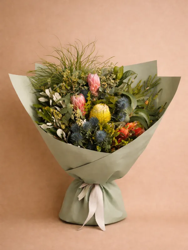 Native flower bouquet with protea and banksia Gold Coast florist