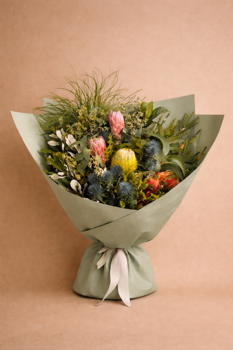 Native flower bouquet with protea and banksia Gold Coast florist
