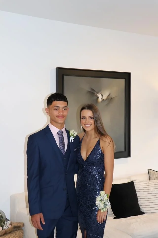 White buttonhole and matching wrist corsage at a Gold Coast school formal