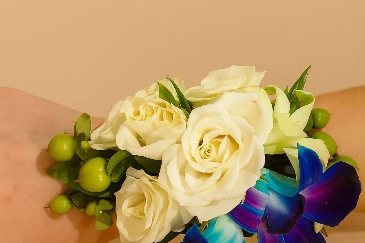White orchid wrist corsage made for a Gold Coast school formal